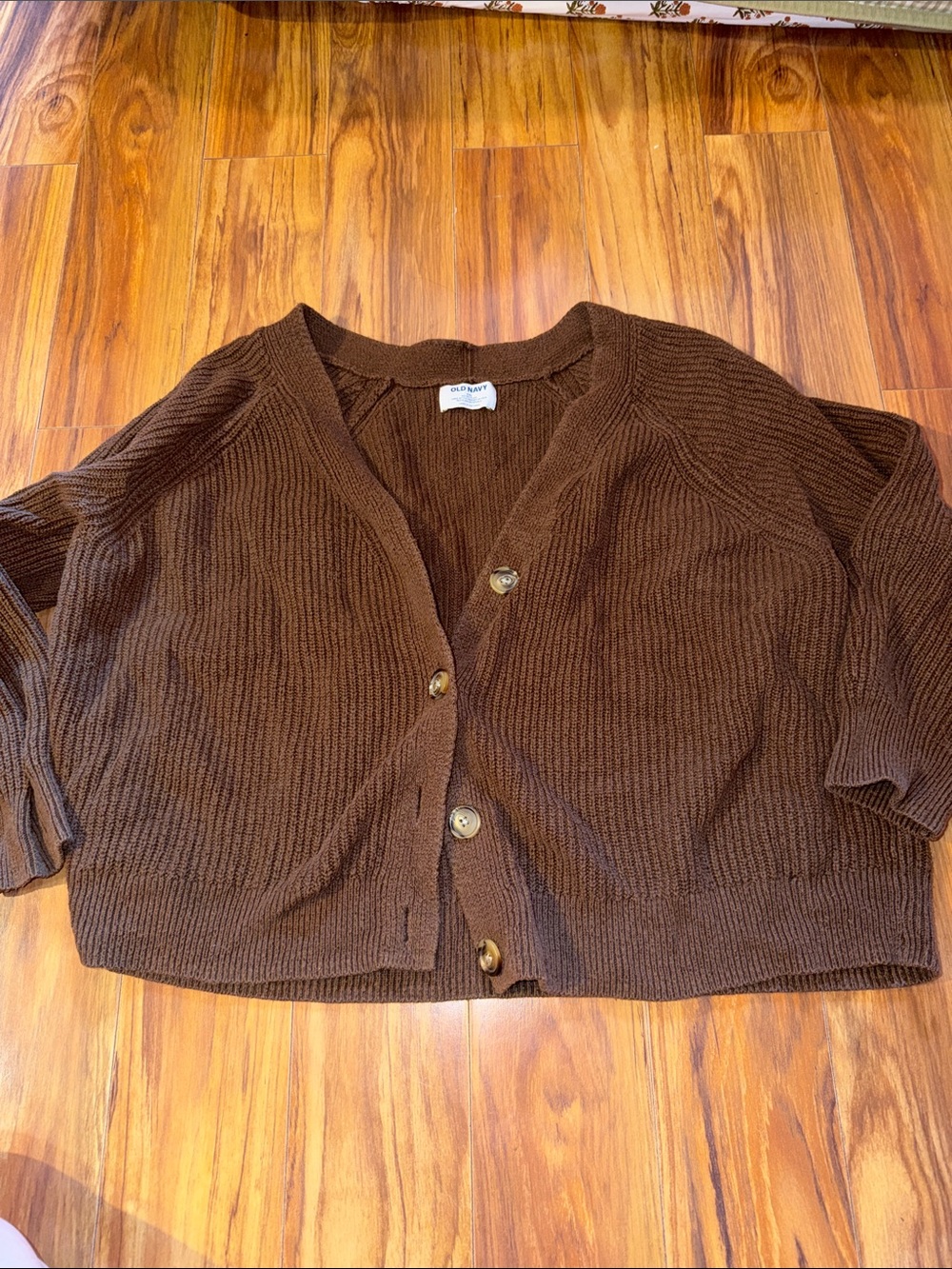 Old Navy Dark Brown Cropped Ribbed Button Cardigan